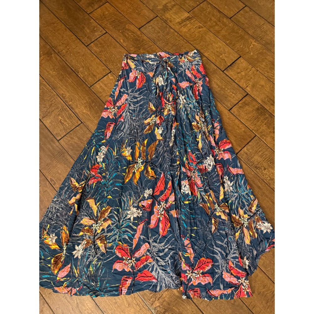 TYSA Floral Maxi Skirt Blue Coral Tropical Rayon wraparound USA 0/1 Small